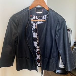 Ted Baker navy leather bomber jacket size 1/XS